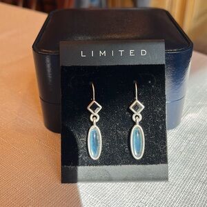 Limited Earrings Silver Tone Blue Eclectic Mid-Century Modern 1.5 Inch Drop